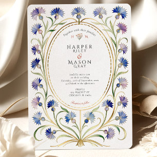 Convites Casamento Dourado de Arte Elegante Nouveau Cornflo