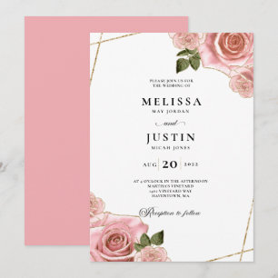 Convites Casamento Dourado de Blush e Rosa-Glitter