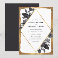 Casamento Dourado de Borda Floral Floral Branca em