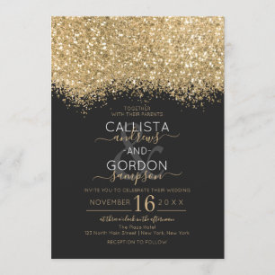 Convites Casamento Dourado de Brilhante Negra Confetti, mod