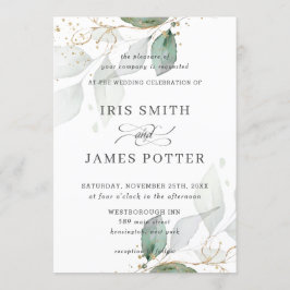 Convites Casamento Dourado de Caligrafia com Foliage Chic G