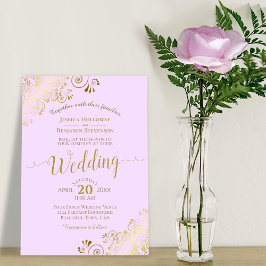 Convites Casamento Dourado de Caligrafia Lilac Roxo