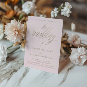 Convites Casamento Dourado de Caligrafia , Rosa-Blush e Fau
