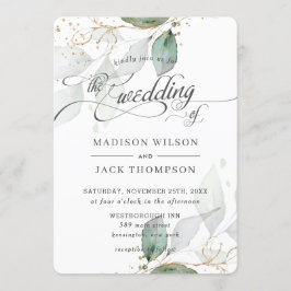 Convites Casamento Dourado de Caligrafia Rustic Greenery Fo