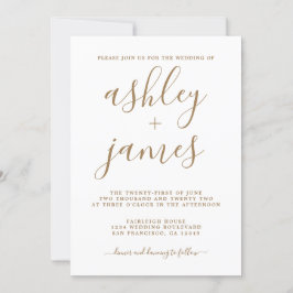 Convites Casamento Dourado de Caligrafia Simples