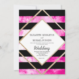 Convites Casamento Dourado de Cobre e Preto Rosa Elegante