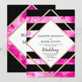 Convites Casamento Dourado de Cobre e Preto Rosa Elegante