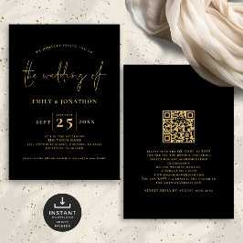 Convites Casamento Dourado de Código QR de Script Minimalis