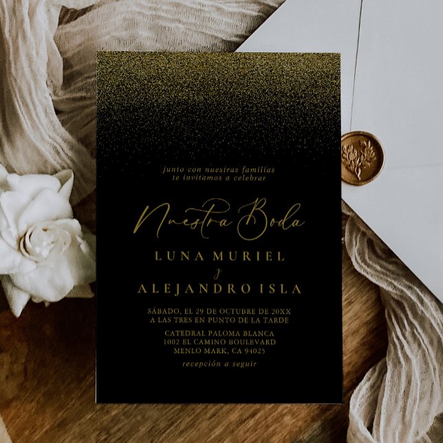 Convites Casamento Dourado de Confetti Boho Nuestra Negra B (Criador carregado)
