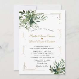Convites Casamento Dourado de Confetti Elegante Greenery