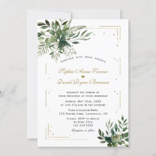 Convites Casamento Dourado de Confetti Elegante Greenery