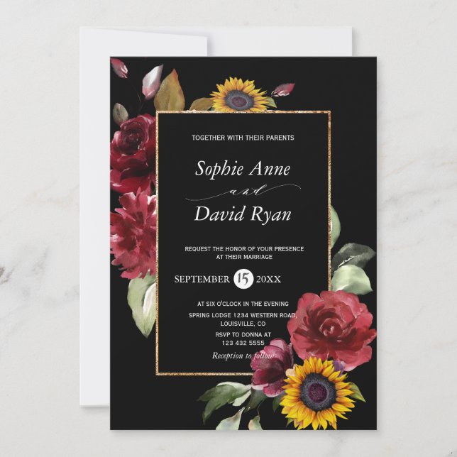 Convites Casamento Dourado de Cores Aquáticas Burgundia Cup (Frente)