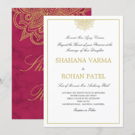 Convites Casamento Dourado de Cores do Burgundy Marble, Est