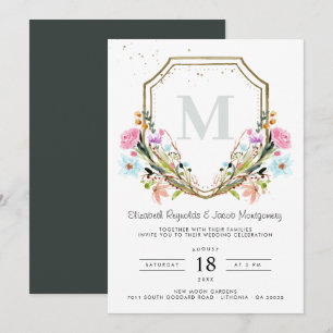 Convites Casamento Dourado de Crest Rustic Wildflower