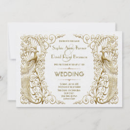 Convites Casamento Dourado de Deco de Arte Branco Glamoroso