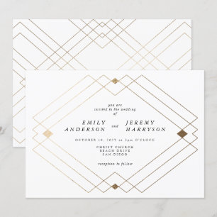 Convites Casamento Dourado de Deco Gatsby Branco Diamond