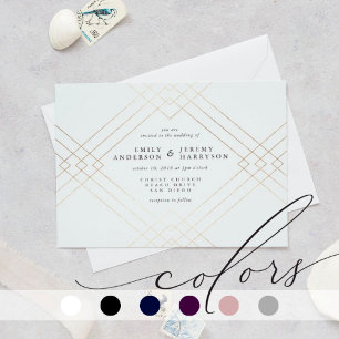 Convites Casamento Dourado de Diamante Branco de Elegância