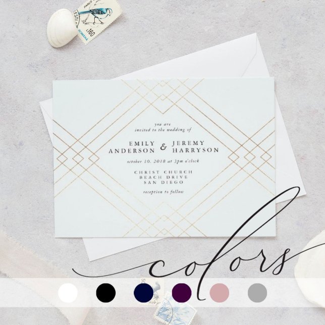 Convites Casamento Dourado de Diamante Branco de Elegância  (Criador carregado)