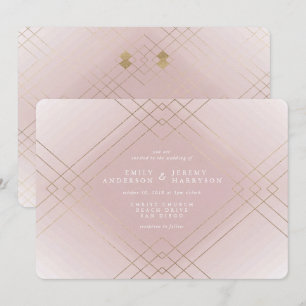 Convites Casamento Dourado de Diamante Rosa com Gatsby