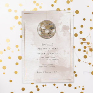 Convites Casamento Dourado de Disco com Aquarela Elegante