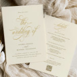 Convites Casamento Dourado de Elegante Tudo em Um Casamento<br><div class="desc">Apresentar um convite que encapsula a essência do refinamento e elegância, nosso convite para o casamento de creme e ouro é um verdadeiro testemunho da estética saborosa. Contra um pano de fundo cremoso, o guião lago em ouro brilhando se entrelinha com o design, criando uma aura de charme luxuoso. Essa...</div>