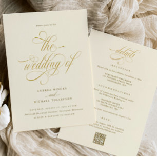 Convites Casamento Dourado de Elegante Tudo em Um Casamento