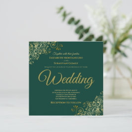 Convites Casamento Dourado de Elegante Verde Emerald Green