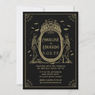 Convites Casamento Dourado de Esqueleto com Hallowedding Gó