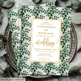 Convites Casamento Dourado de Eucalyptus, Caçador Verde