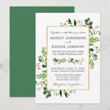 Casamento Dourado de Eucalyptus com Aquarela Verde