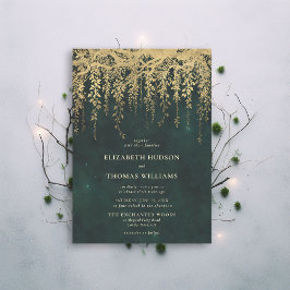 Convites Casamento Dourado de Fada de Floresta Encantada
