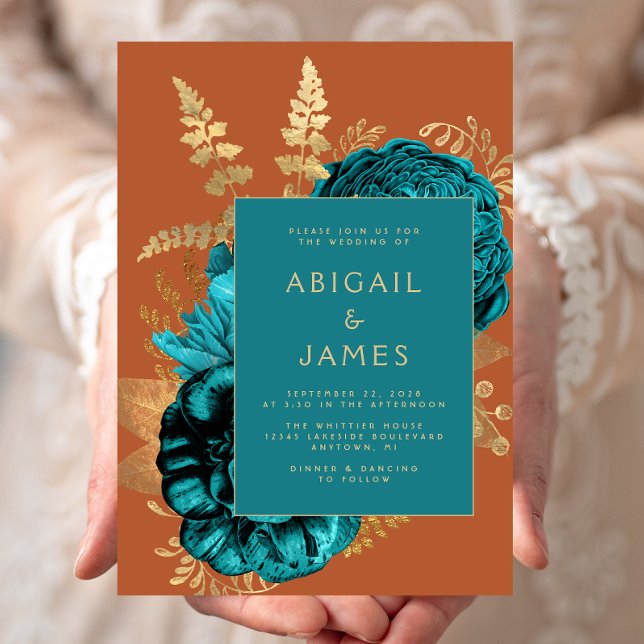 Convites Casamento Dourado de ferrugem de azul-lacrimogênio (Criador carregado)