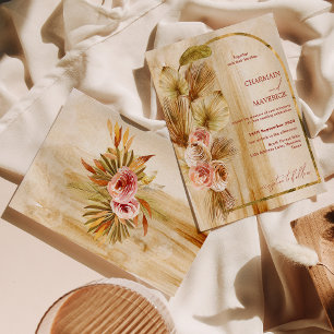 Convites Casamento Dourado De Flor Seco  Da Boêmia Arrancad