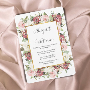 Convites Casamento Dourado de Florais Verdes Rosa-Rosa-Molh