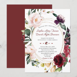 Convites Casamento Dourado de Flores de Plum Burgundy Elega