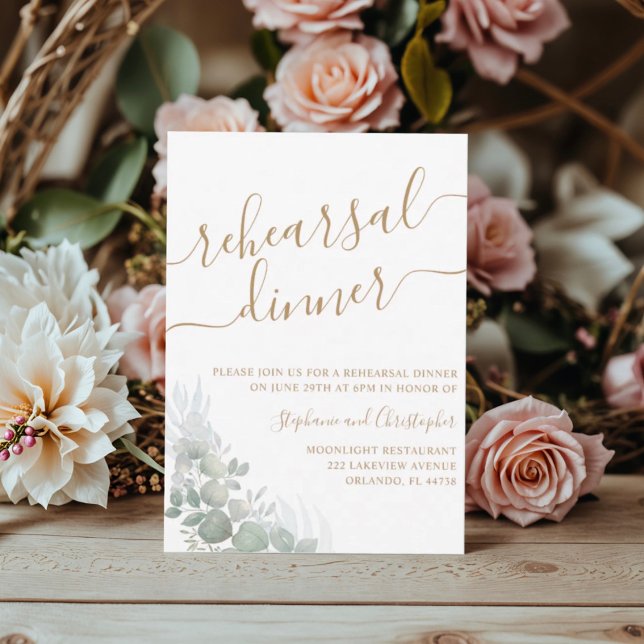 Convites Casamento Dourado de Folhagem Verde do Janto de en (Criador carregado)