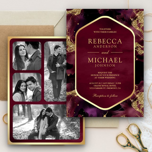 Convites Casamento Dourado de Foto de Ink Fluid Abstrato (Criador carregado)