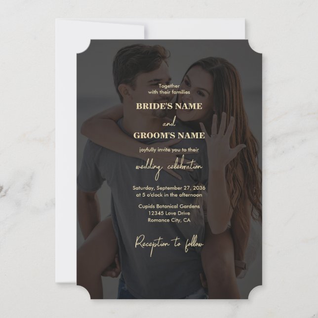 Convites Casamento Dourado de Foto em Branco Moderno (Frente)