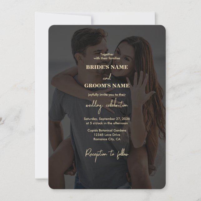 Convites Casamento Dourado de Foto em Branco Moderno (Frente)