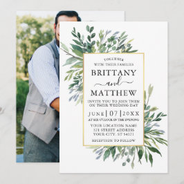 Convites Casamento Dourado de Foto em Verde Delicado