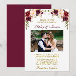 Convites Casamento Dourado de Foto Floral de Watercolor Bur