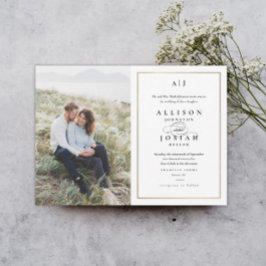 Convites Casamento Dourado de Fotografias do Monograma Eleg