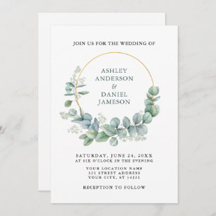 Convites Casamento Dourado de Fotos Eucalyptus Verde