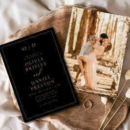 Convites Casamento Dourado de Fotos Moderno Minimalista