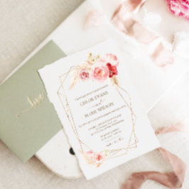 Convites Casamento Dourado de Frame rosas e Pampas