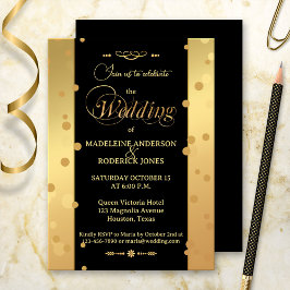 Convites Casamento Dourado de Glam Confetti Preto