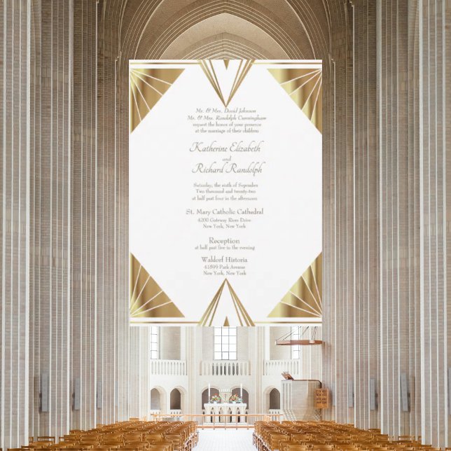 Convites Casamento Dourado de Glam de Casamento Branco (Criador carregado)