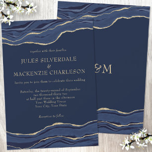 Convites Casamento Dourado de Glitter de Agato Azul-marinho