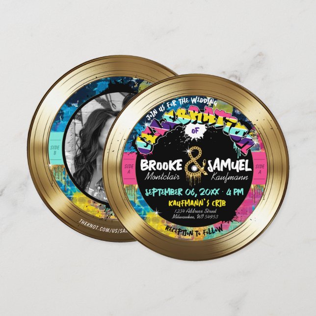 Convites Casamento Dourado de gravação de fotos Hip Hop do  (Frente/Verso)