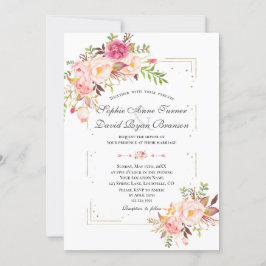 Convites Casamento Dourado de imagens da relva rosa Flores